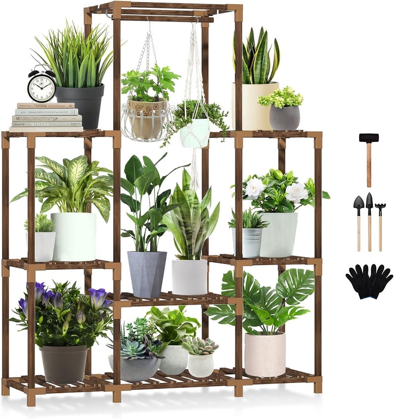 Uneedem Plant Stand Indoor Outdoor Tall Shelf for Multiple Plants 8 Tiers 12 Pot Large Rack Pine Wood Corner Plant/Flower Holder for Room Corner Balcony - Image 1